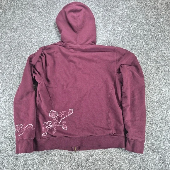PrAna Zip Up Hoodie Womens XL Maroon Floral Embroidered - Picture 2 of 7